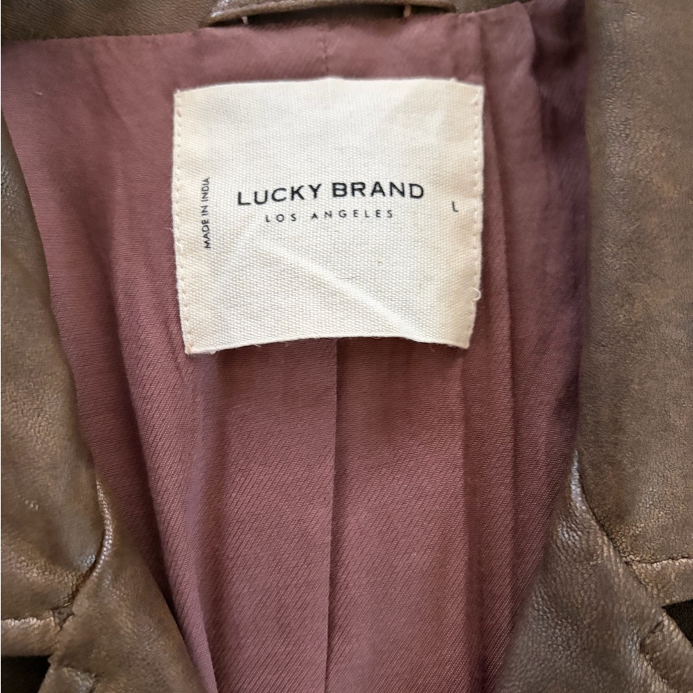 NWT Lucky Brand Brown Leather Jacket - Picture 2 of 11